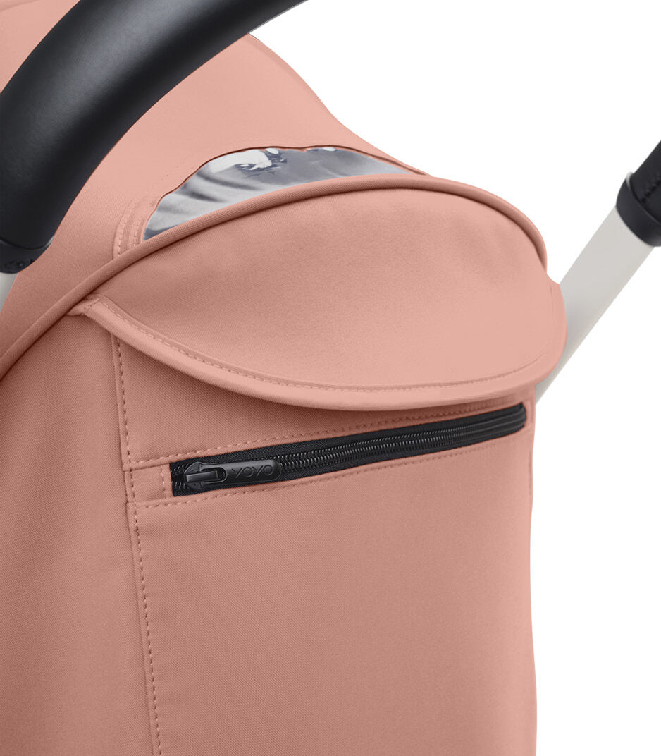 Stokke® YOYO3® 6+ Ginger. White Frame. Canopy ventilation closed, close-up. galery image 7